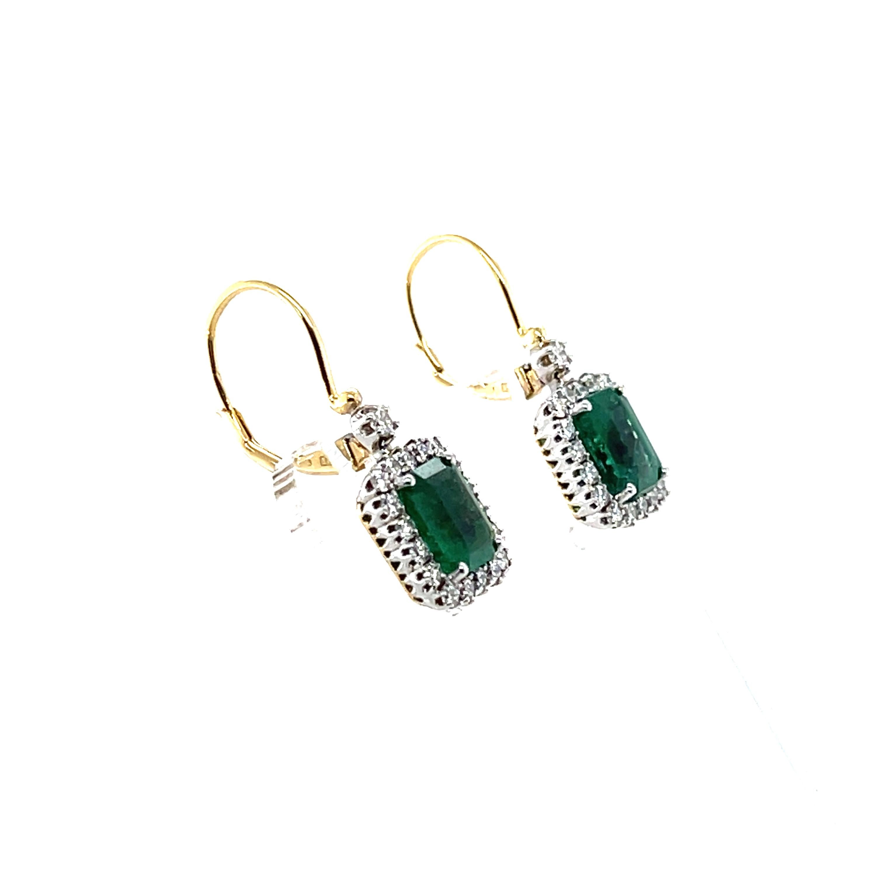 Contemporary Imperial Jewels 18ct Yellow Gold Emerald and Diamond Earrings For Sale