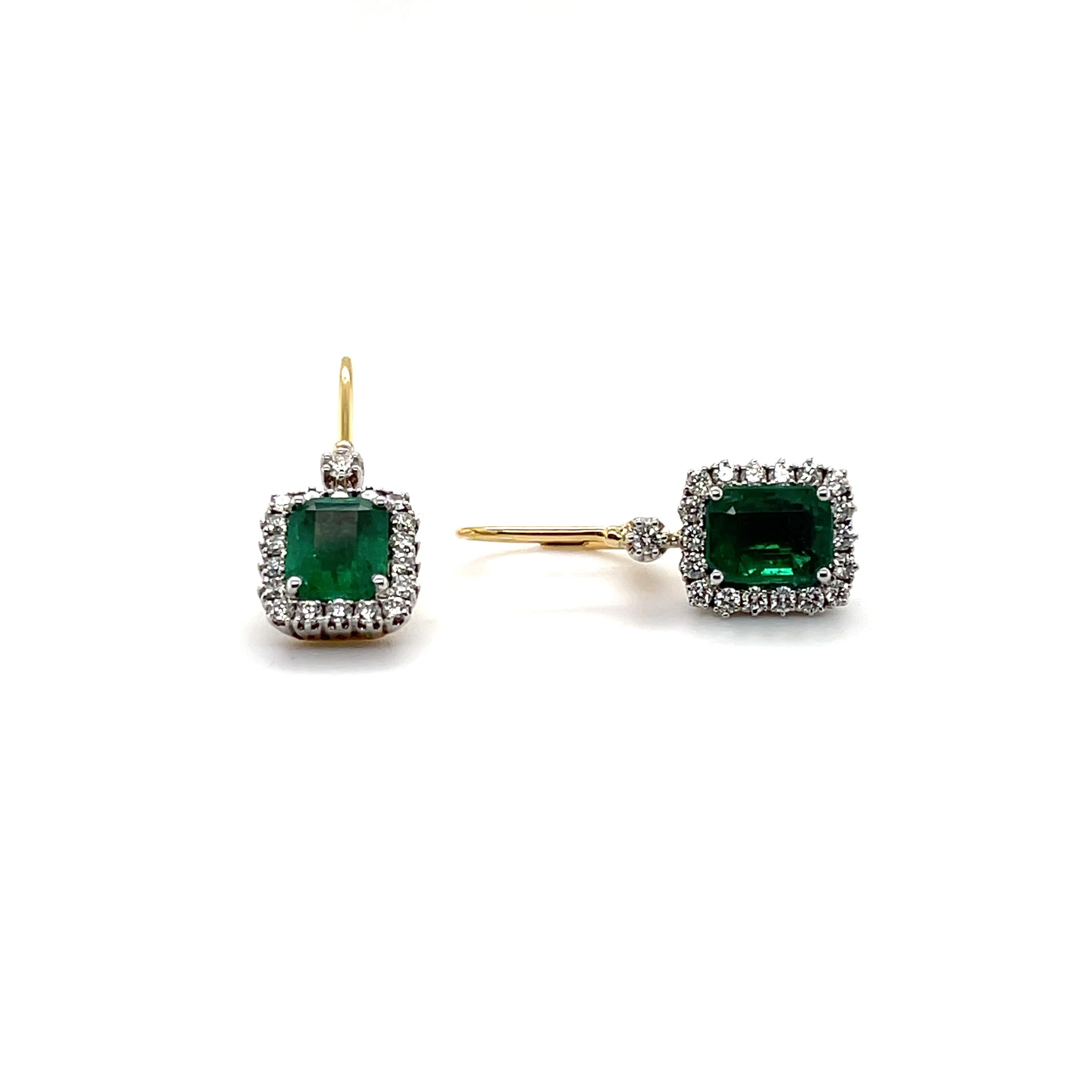 Imperial Jewels 18ct Yellow Gold Emerald and Diamond Earrings For Sale 2