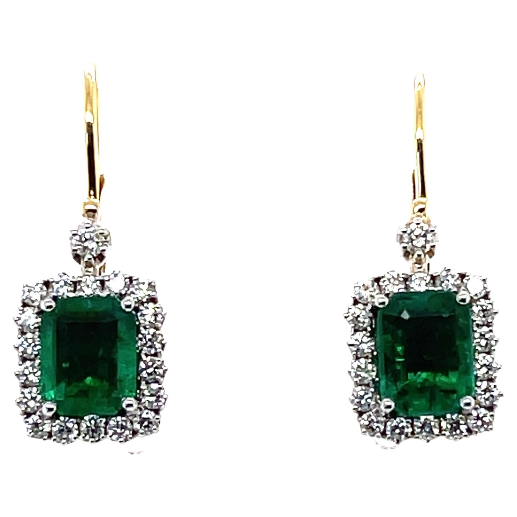 Imperial Jewels 18ct Yellow Gold Emerald and Diamond Earrings For Sale