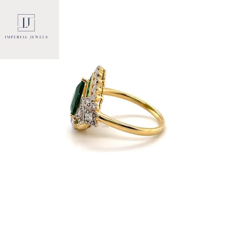 For Sale:  Imperial Jewels 18ct Yellow Gold Heart Cut Emerald and Diamond Ring 5