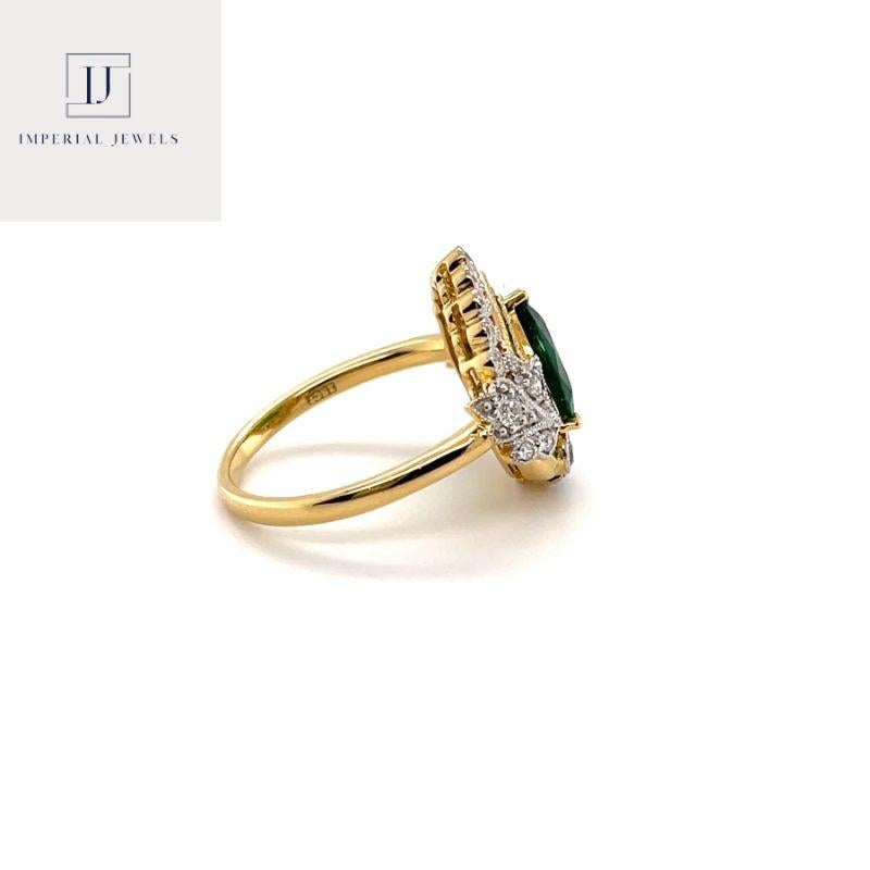 For Sale:  Imperial Jewels 18ct Yellow Gold Heart Cut Emerald and Diamond Ring 6