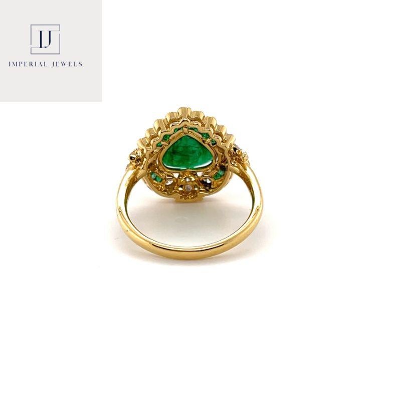 For Sale:  Imperial Jewels 18ct Yellow Gold Heart Cut Emerald and Diamond Ring 7