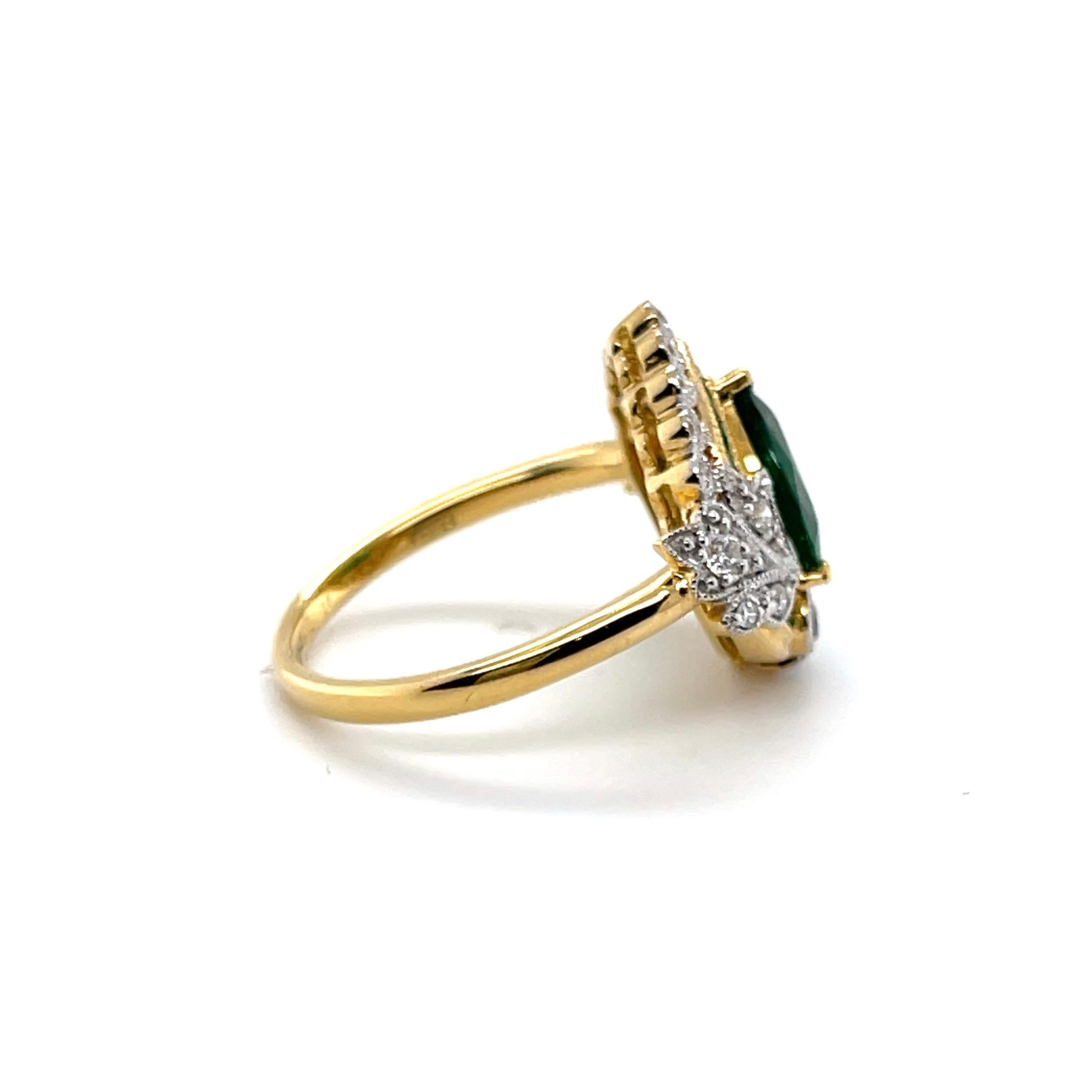 For Sale:  Imperial Jewels 18ct Yellow Gold Heart Cut Emerald and Diamond Ring 2