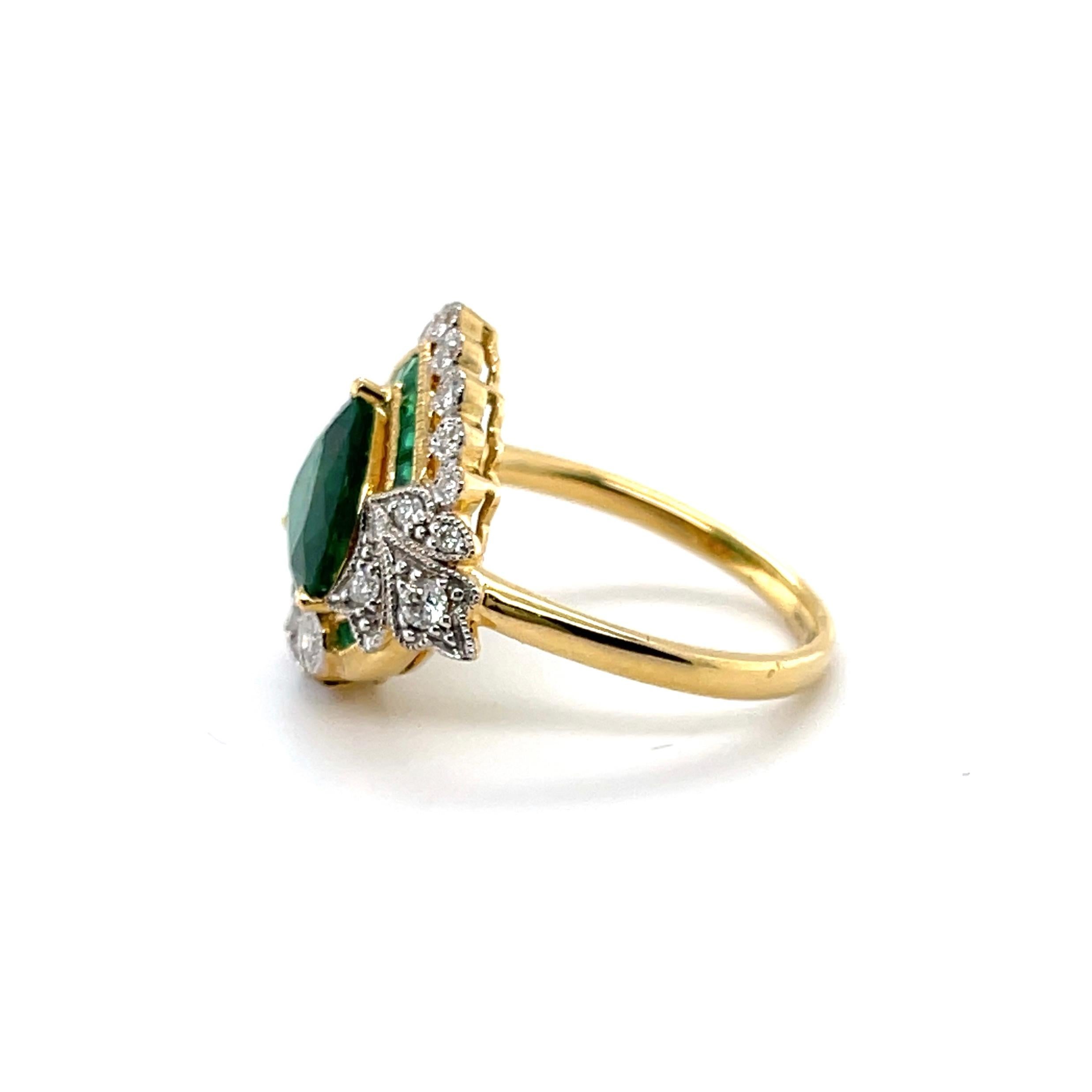 For Sale:  Imperial Jewels 18ct Yellow Gold Heart Cut Emerald and Diamond Ring 3