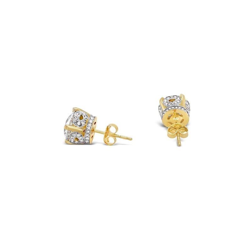 Round Cut Imperial Jewels 18ct Yellow Gold Moissanite Diamond Studs For Sale