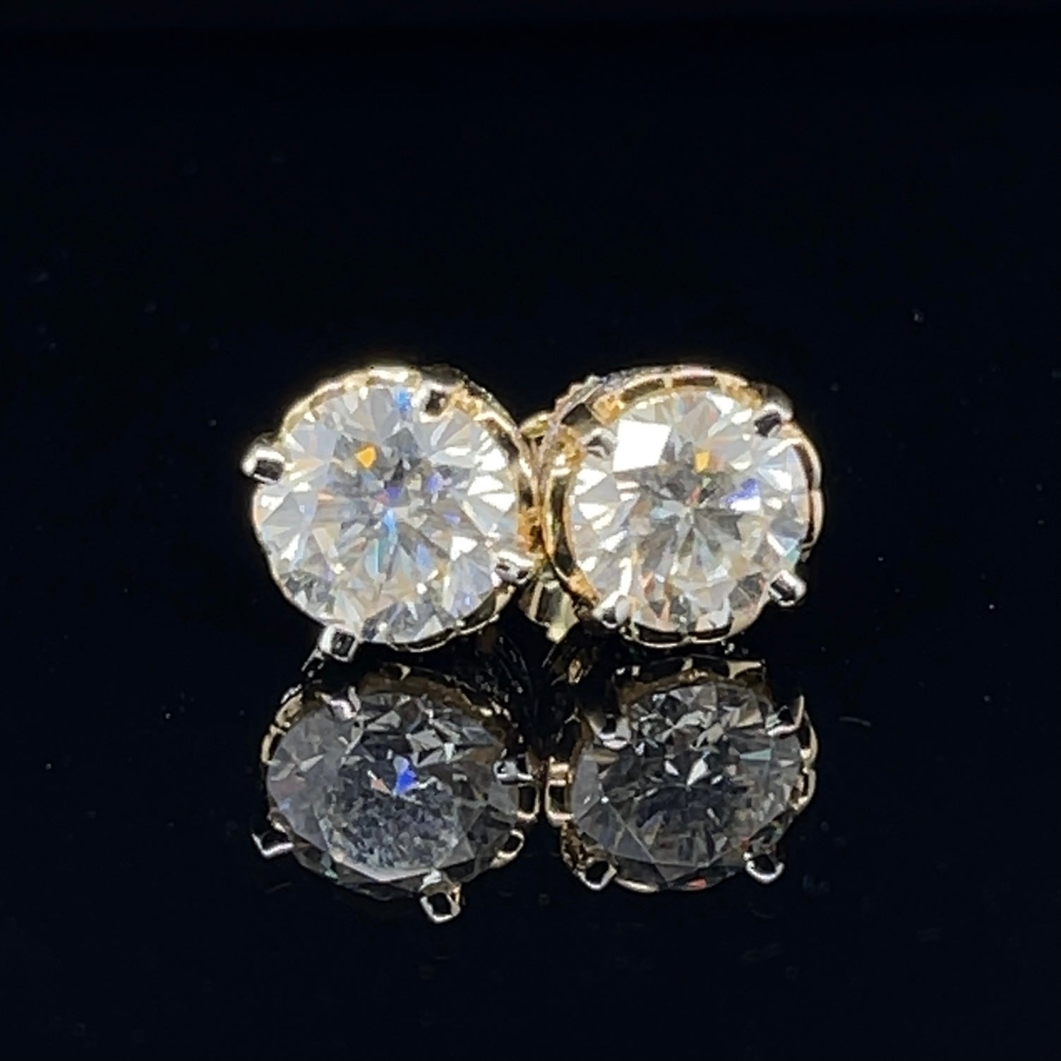 Imperial Jewels 18ct Yellow Gold Moissanite Diamond Studs For Sale