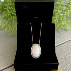 18ct Yellow Gold Opal and Diamond Necklace and Pendant