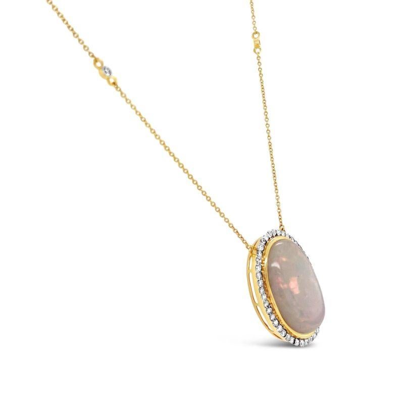 18ct Yellow Gold Opal and Diamond Necklace and Pendant In New Condition For Sale In Sydney, NSW