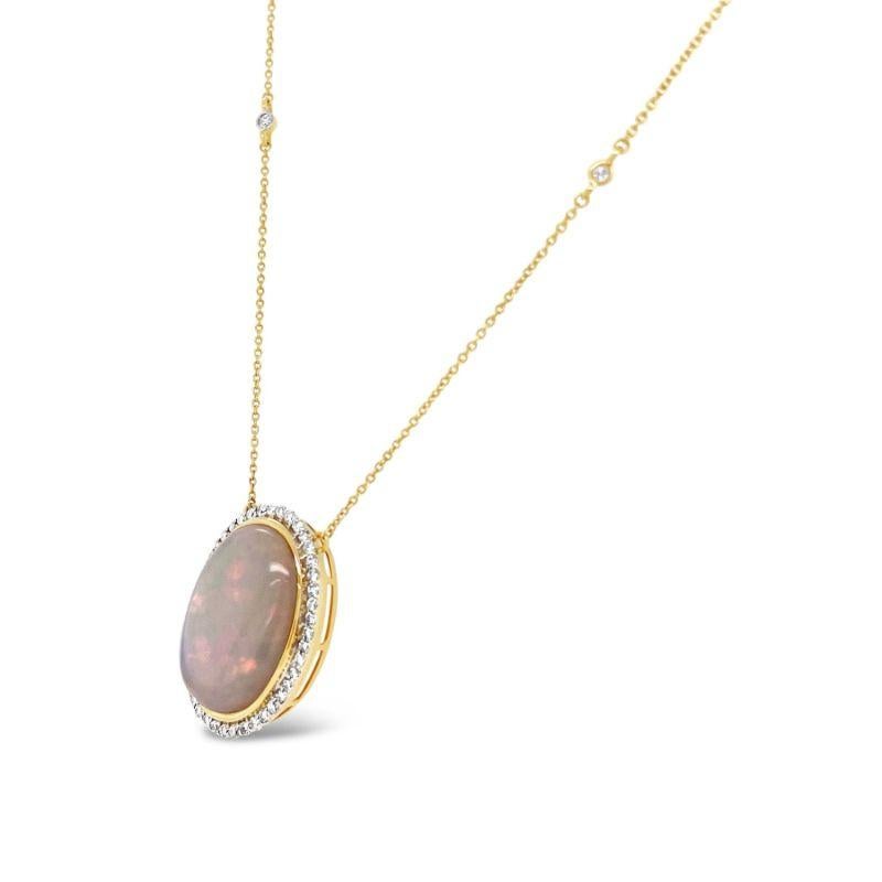 Women's 18ct Yellow Gold Opal and Diamond Necklace and Pendant For Sale