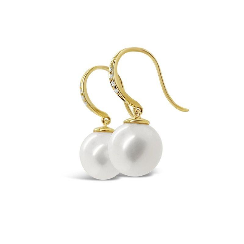 Contemporary Imperial Jewels 18ct Yellow Gold Pearl and 0.14ct Diamond Earrings For Sale