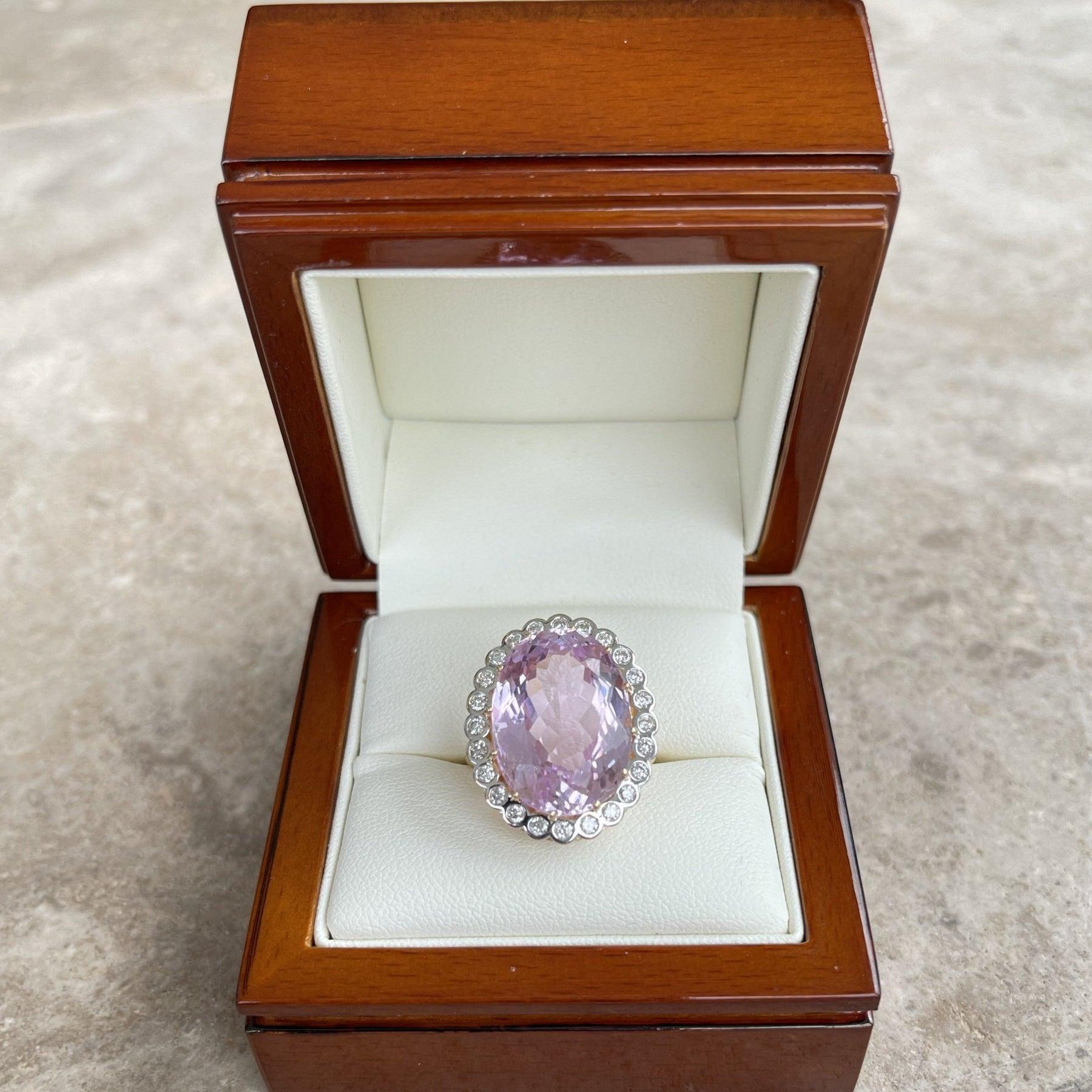 For Sale:  18ct Yellow Gold Pink Violet Kunzite Spodumene and Diamond Ring 9
