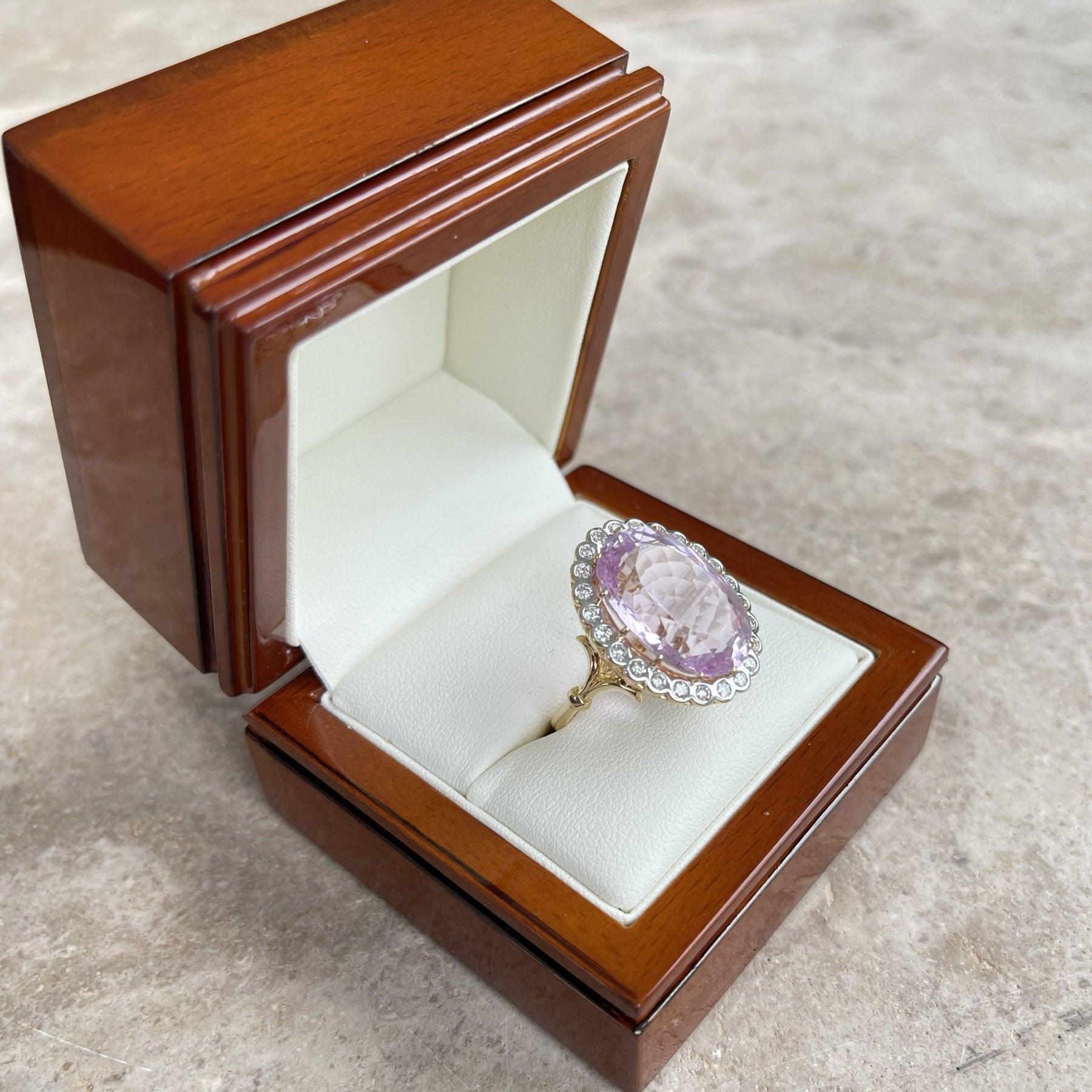 For Sale:  18ct Yellow Gold Pink Violet Kunzite Spodumene and Diamond Ring 10