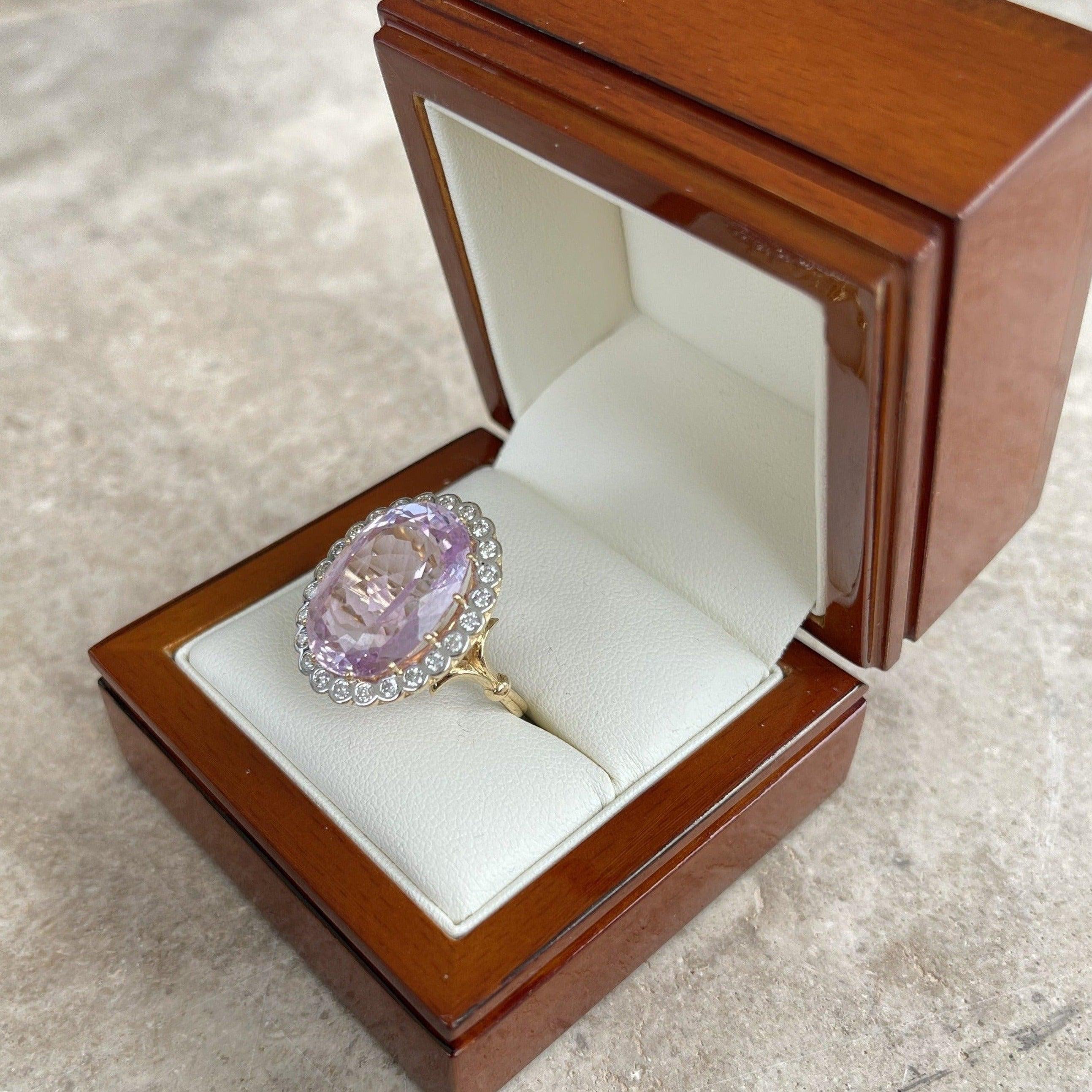 For Sale:  18ct Yellow Gold Pink Violet Kunzite Spodumene and Diamond Ring 11