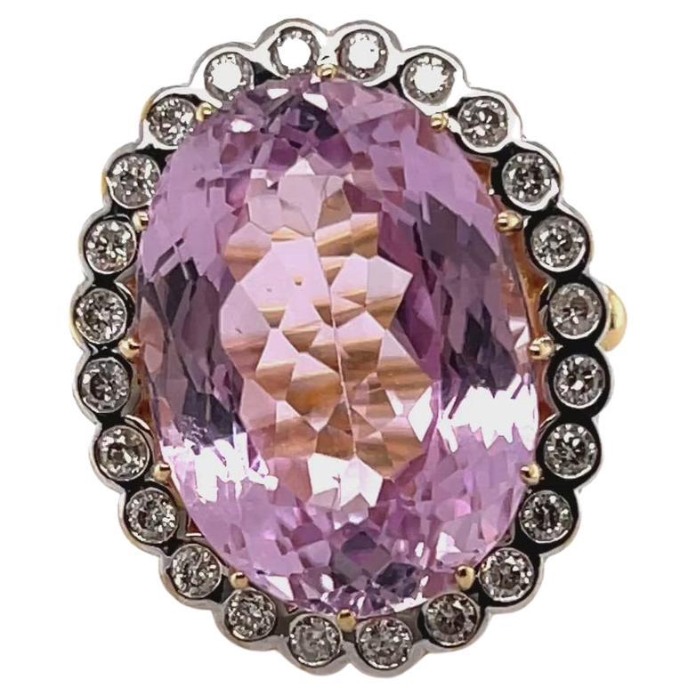 For Sale:  18ct Yellow Gold Pink Violet Kunzite Spodumene and Diamond Ring 7