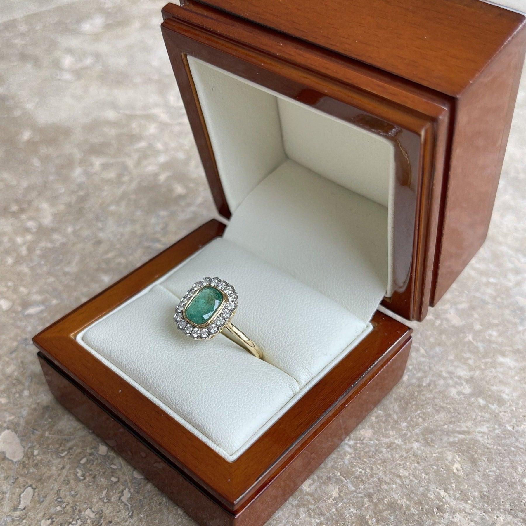 For Sale:  18ct Yellow Gold Ring with 1.40ct Emerald and Diamond 7