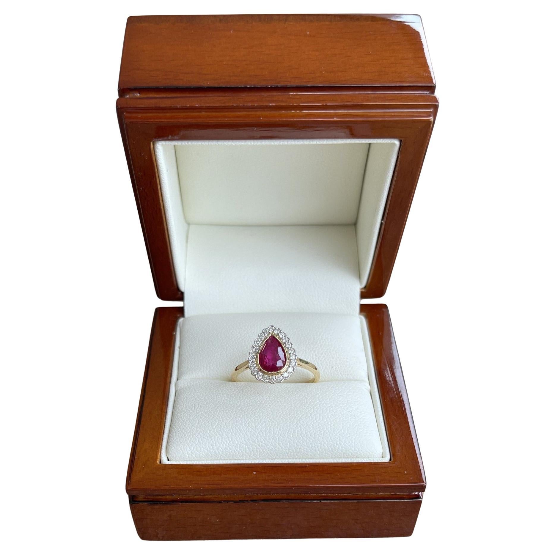 For Sale:  18ct Yellow Gold Ring with 'No Heat' 1.43ct Ruby and Diamond 7