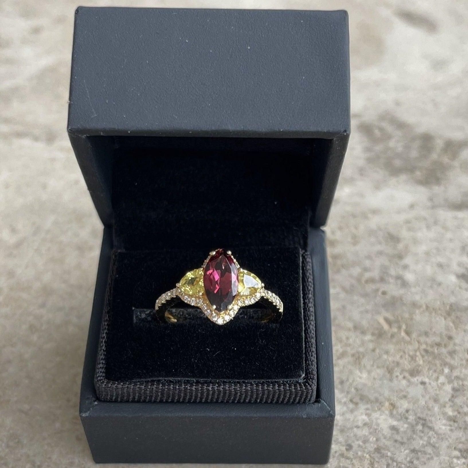 For Sale:  18ct Yellow Gold Rubellite, Sapphire and Diamond Ring 3