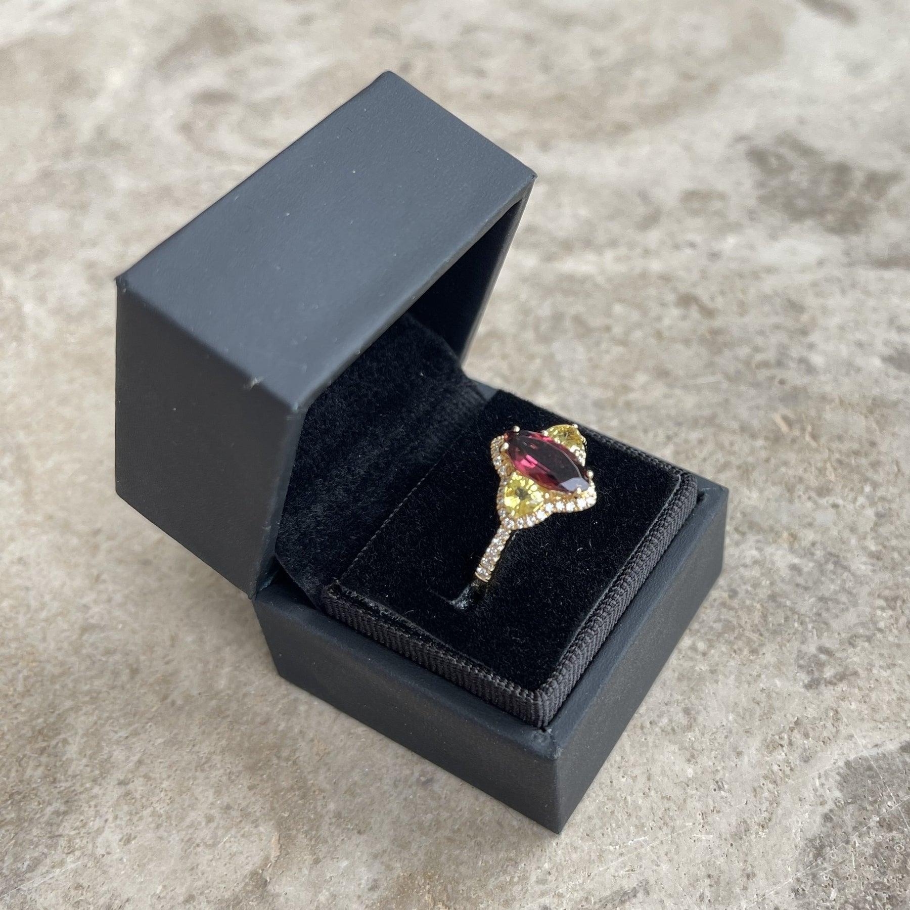 For Sale:  18ct Yellow Gold Rubellite, Sapphire and Diamond Ring 4
