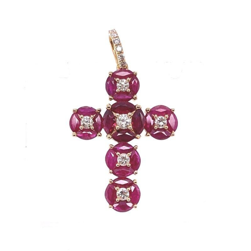 Contemporary 18ct Yellow Gold Ruby and Diamond Pendant For Sale