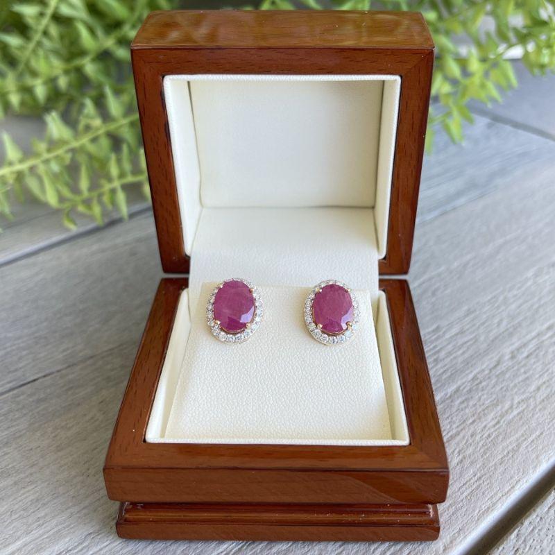 Imperial Jewels 18ct Yellow Gold Ruby and Diamond Stud Earrings In New Condition For Sale In Sydney, NSW