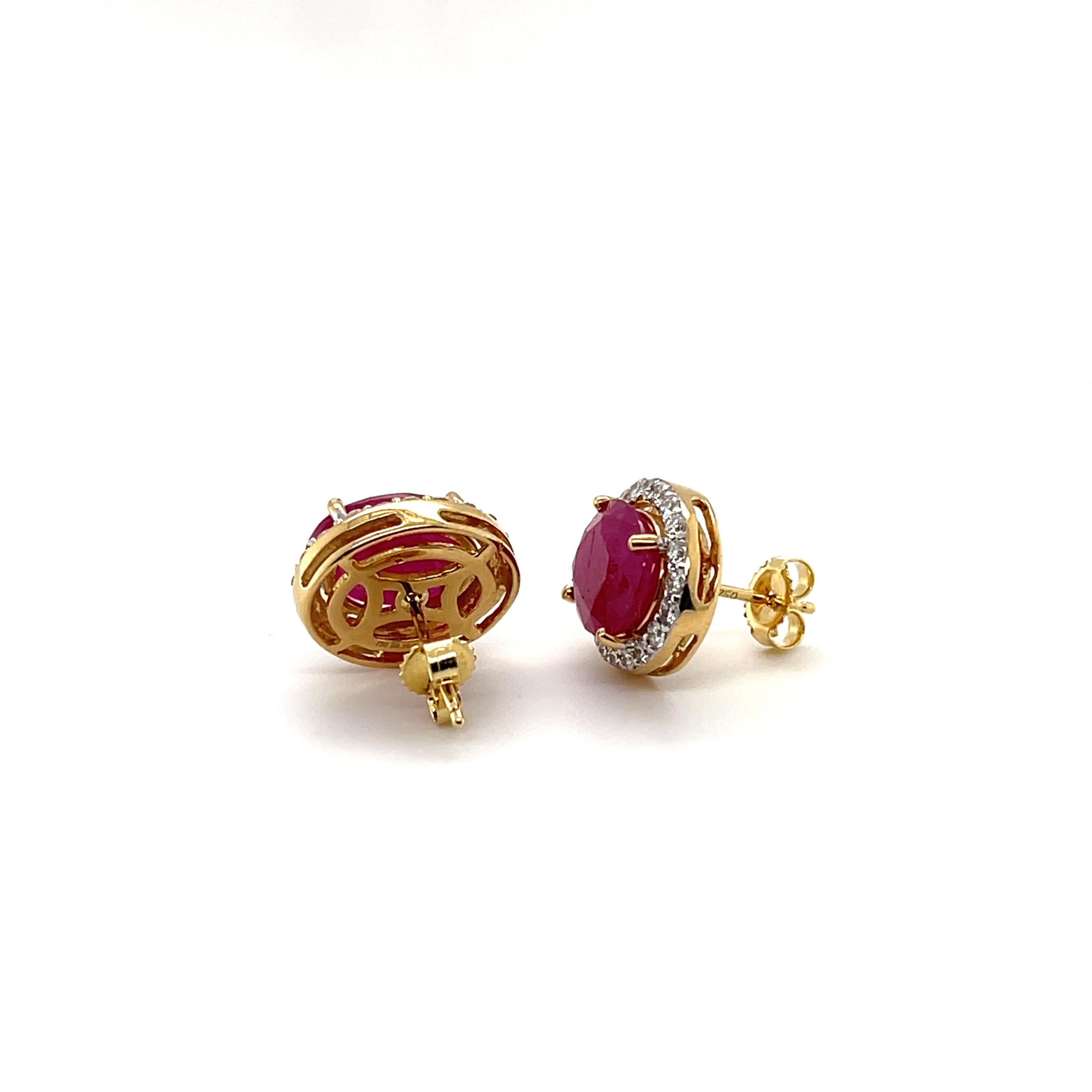 Contemporary Imperial Jewels 18ct Yellow Gold Ruby and Diamond Stud Earrings For Sale