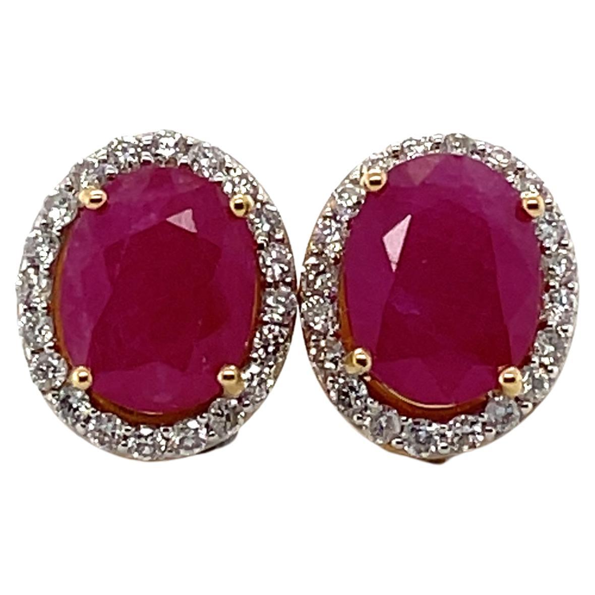Clous d'oreilles en or jaune 18 carats, rubis et diamants, bijouterie impériale en vente
