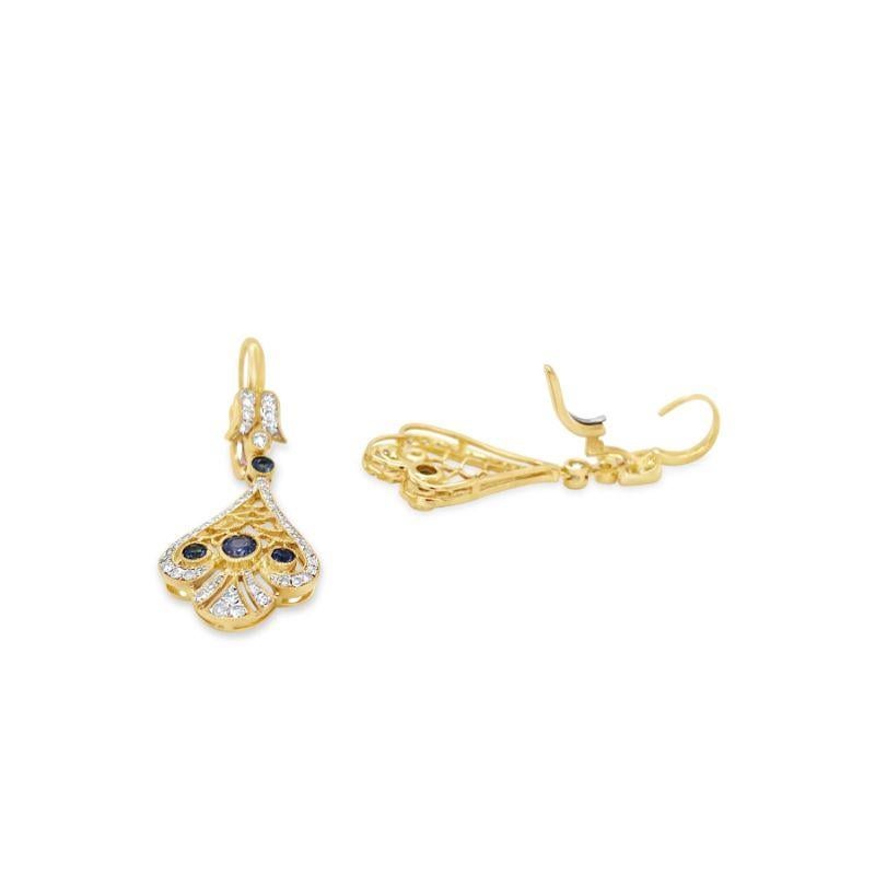 18ct Yellow Gold Sapphire and Diamond Earrings In New Condition For Sale In Sydney, NSW