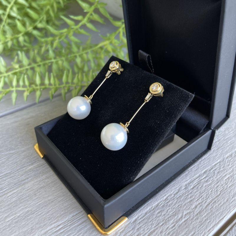 Women's 18ct Yellow Gold South Sea Pearl and Diamond Drop Earrings For Sale