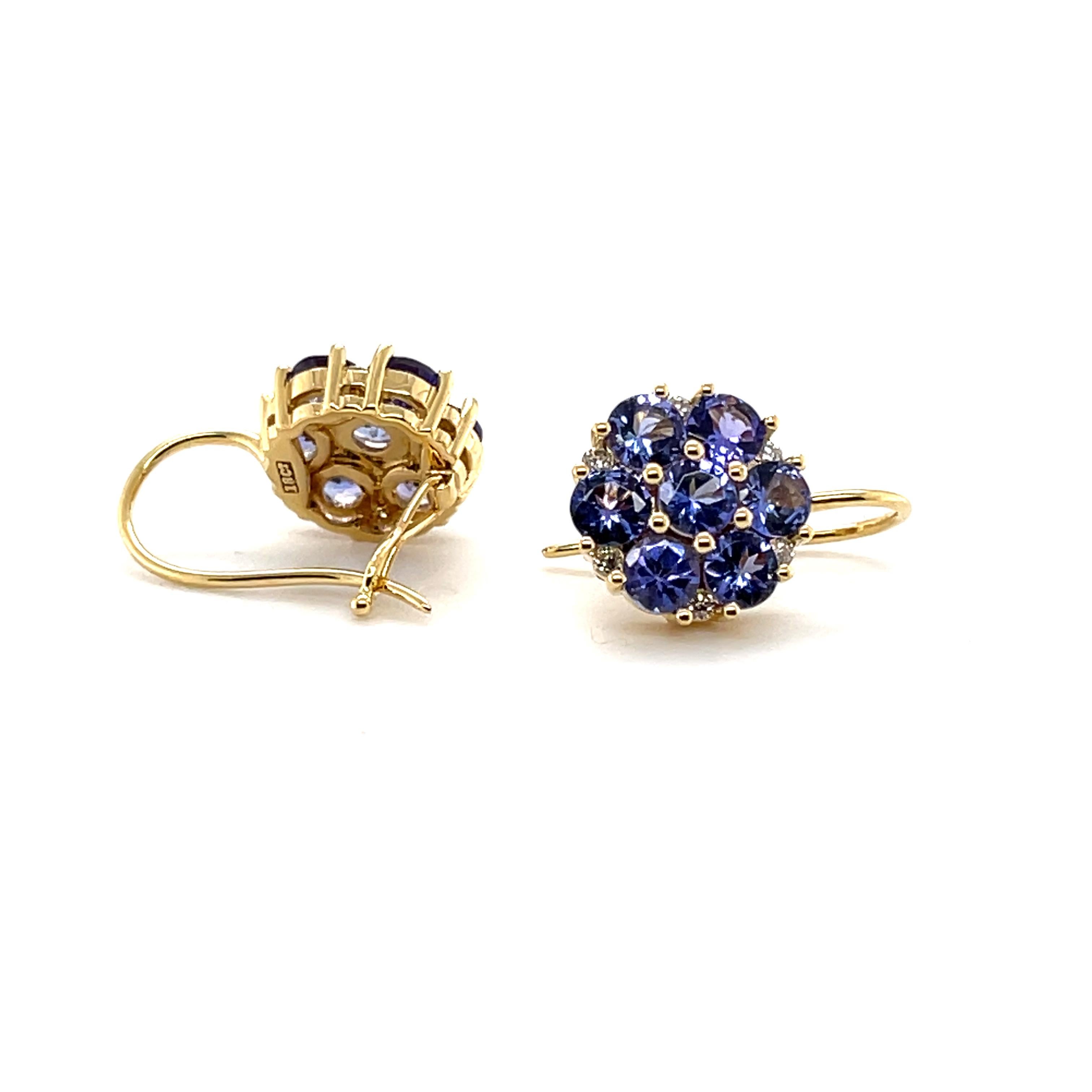 Brilliant Cut Imperial Jewels 18ct Yellow Gold Tanzanite and Diamond Earrings For Sale