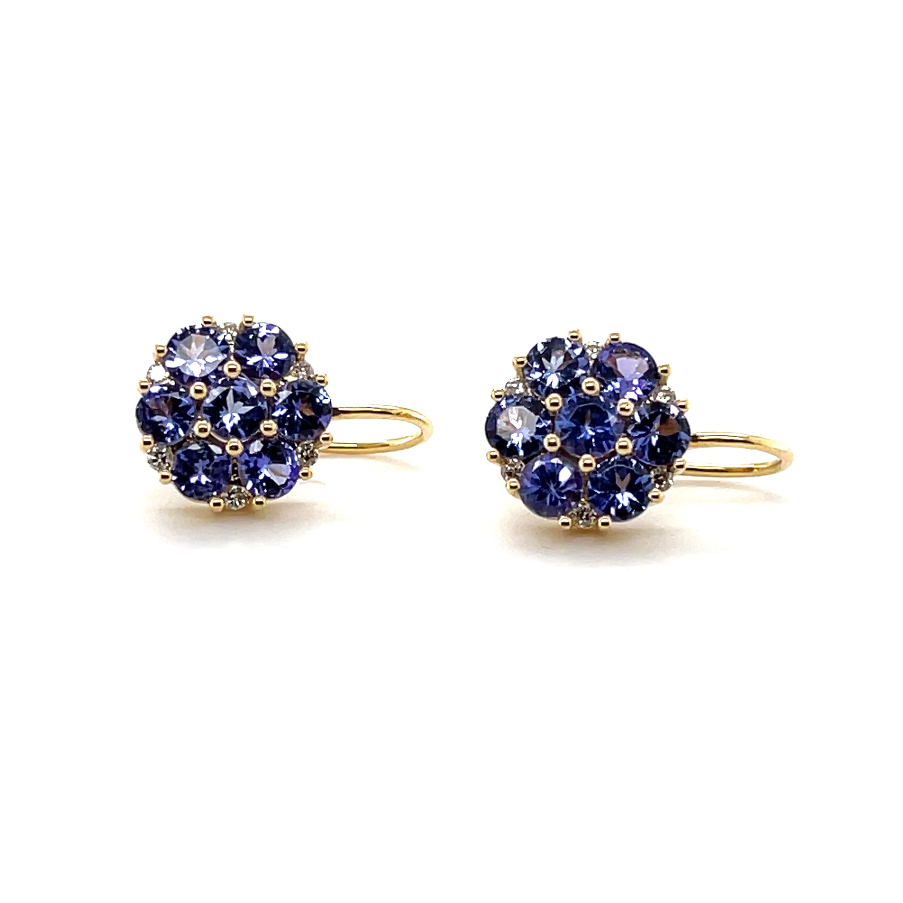 Women's Imperial Jewels 18ct Yellow Gold Tanzanite and Diamond Earrings For Sale