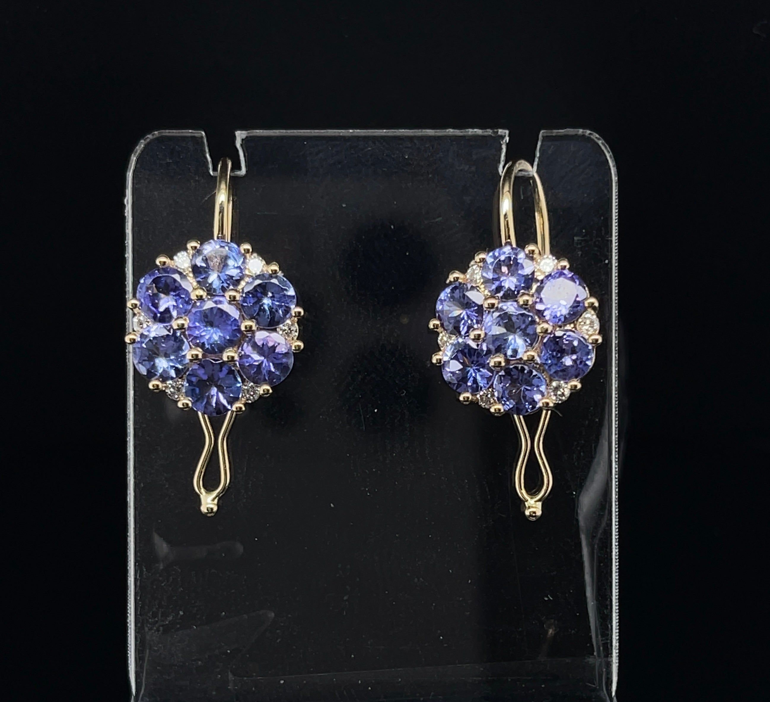 Boucles d'oreilles Imperial Jewels en or jaune 18 carats, tanzanite et diamants en vente 2