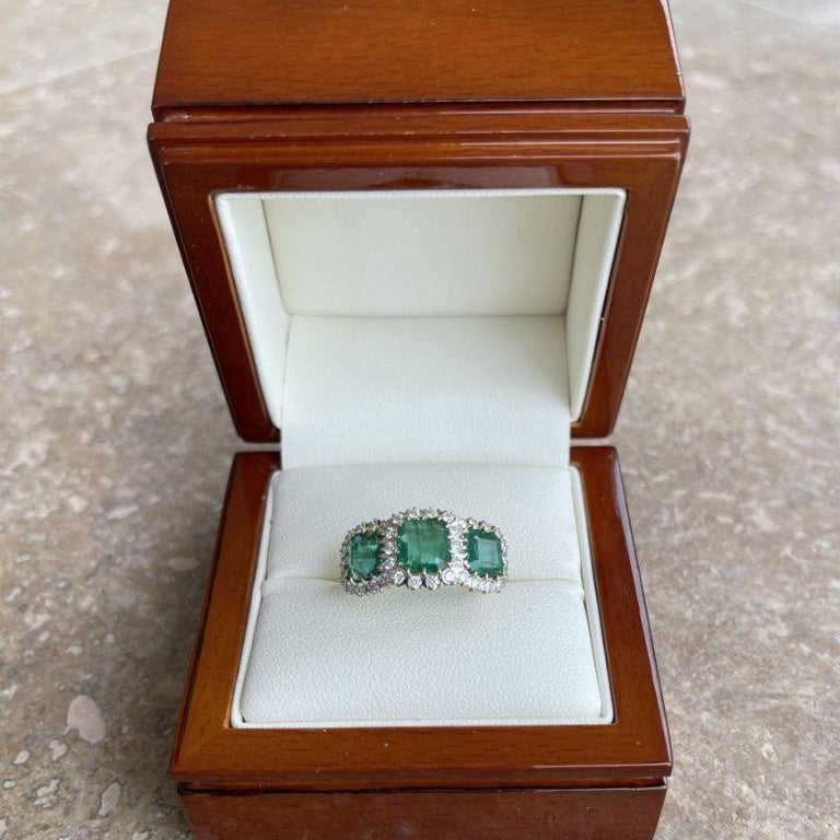 Customizable 18ct Yellow Gold Trilogy Emerald and Diamond Ring For Sale ...