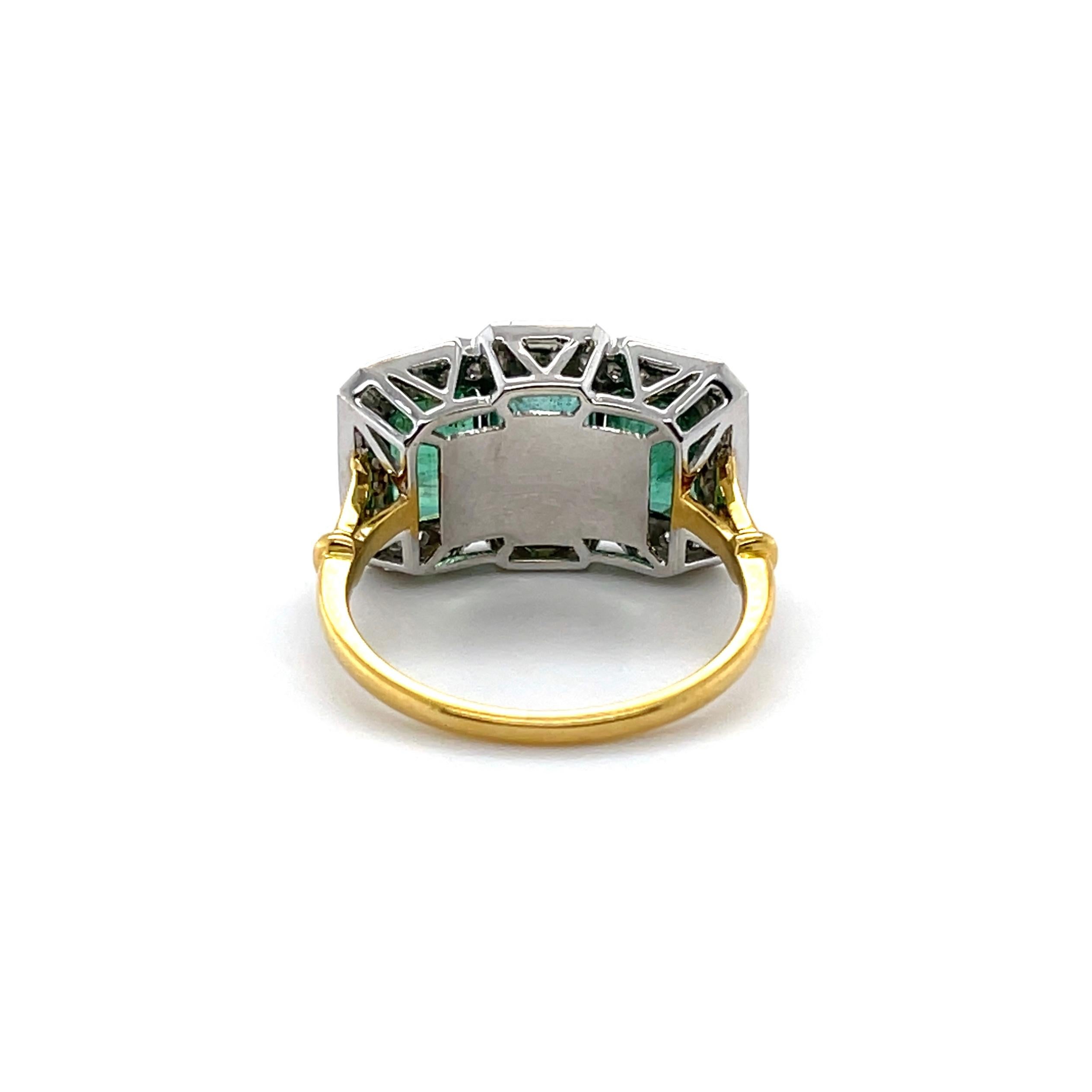 For Sale:  Imperial Jewels 18ct Yellow Gold Trilogy 3.51ct Emerald and Diamond Ring 4