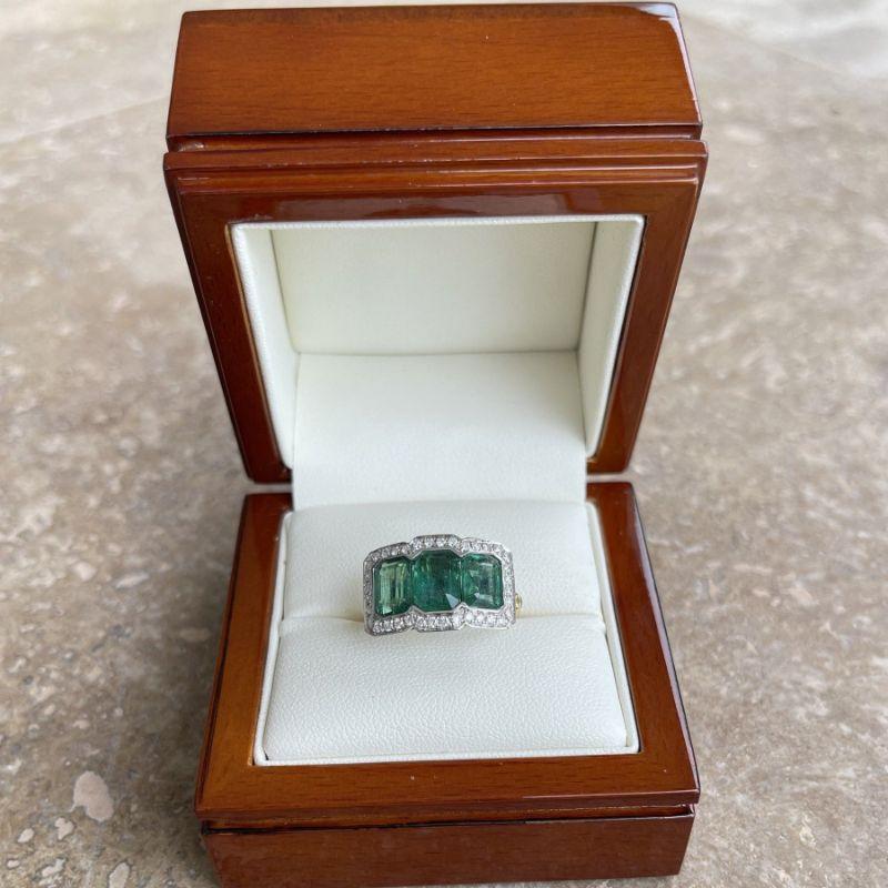 For Sale:  Imperial Jewels 18ct Yellow Gold Trilogy 3.51ct Emerald and Diamond Ring 9