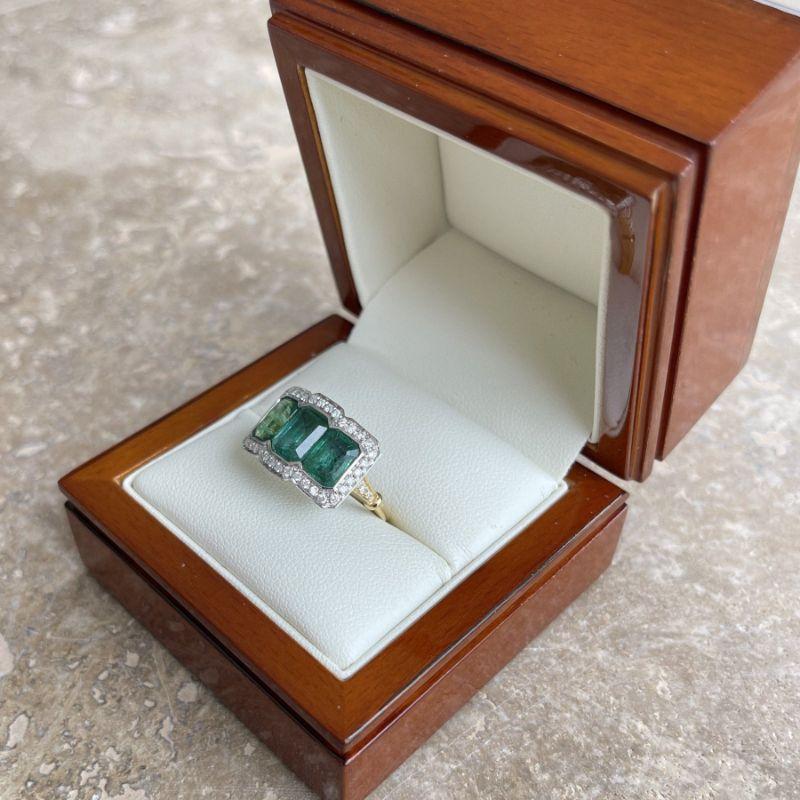 For Sale:  Imperial Jewels 18ct Yellow Gold Trilogy 3.51ct Emerald and Diamond Ring 10
