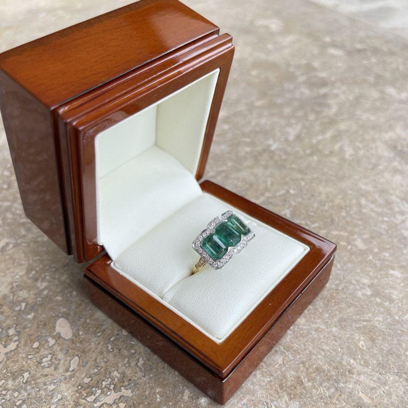 For Sale:  Imperial Jewels 18ct Yellow Gold Trilogy 3.51ct Emerald and Diamond Ring 11