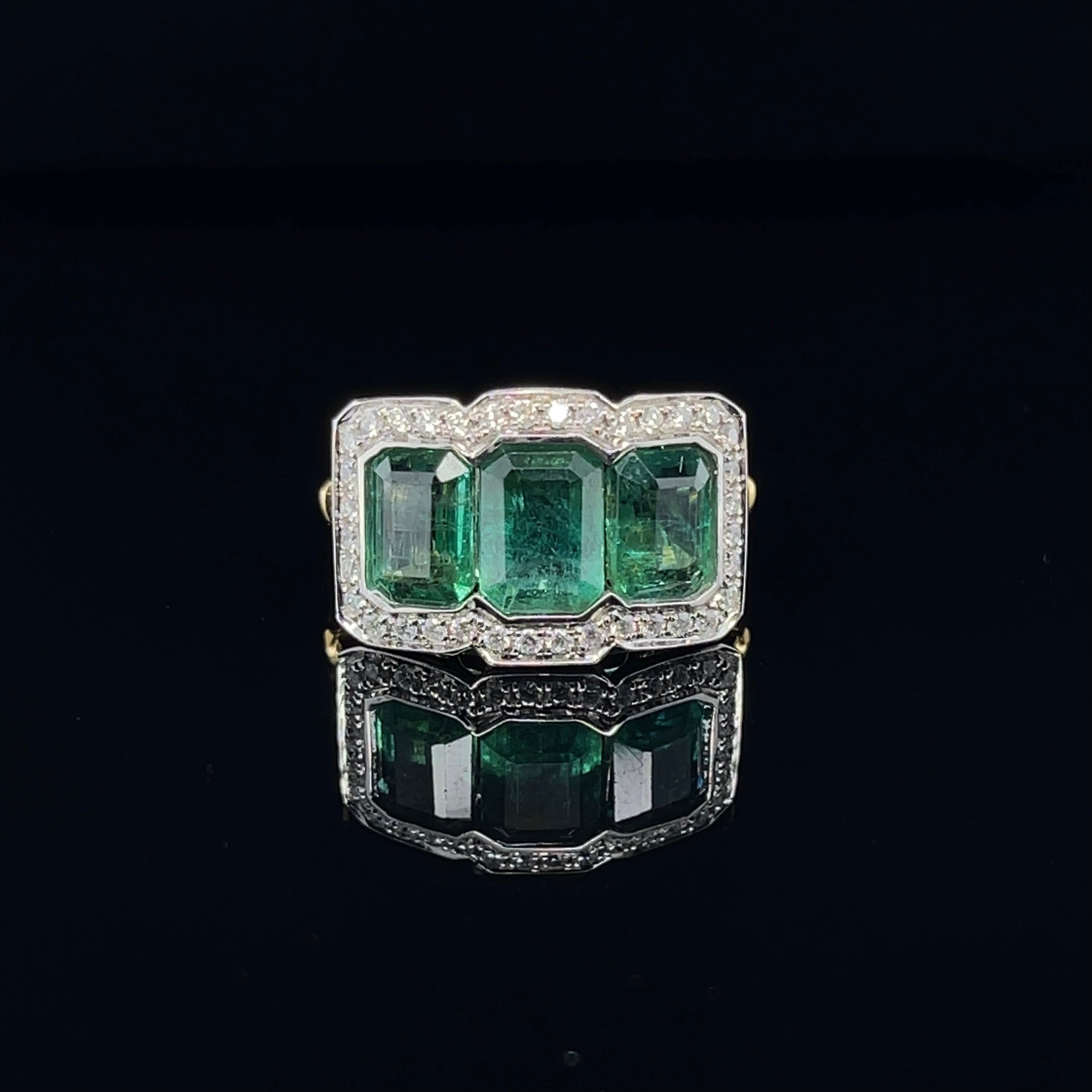 For Sale:  Imperial Jewels 18ct Yellow Gold Trilogy 3.51ct Emerald and Diamond Ring 5