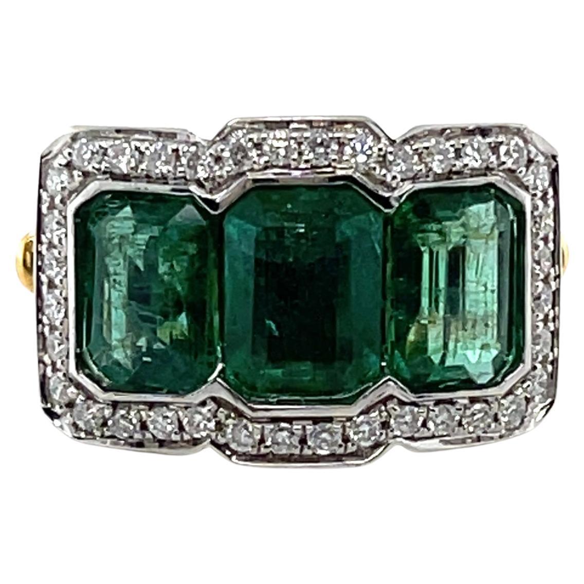 For Sale:  Imperial Jewels 18ct Yellow Gold Trilogy 3.51ct Emerald and Diamond Ring