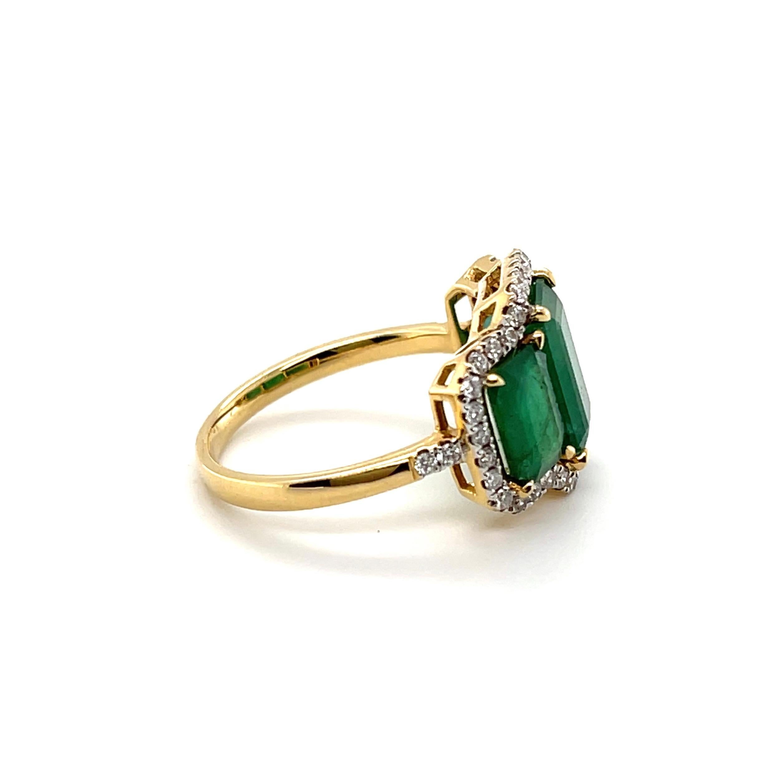 For Sale:  Imperial Jewels 18ct Yellow Gold Trilogy Emerald and Diamond Ring 2