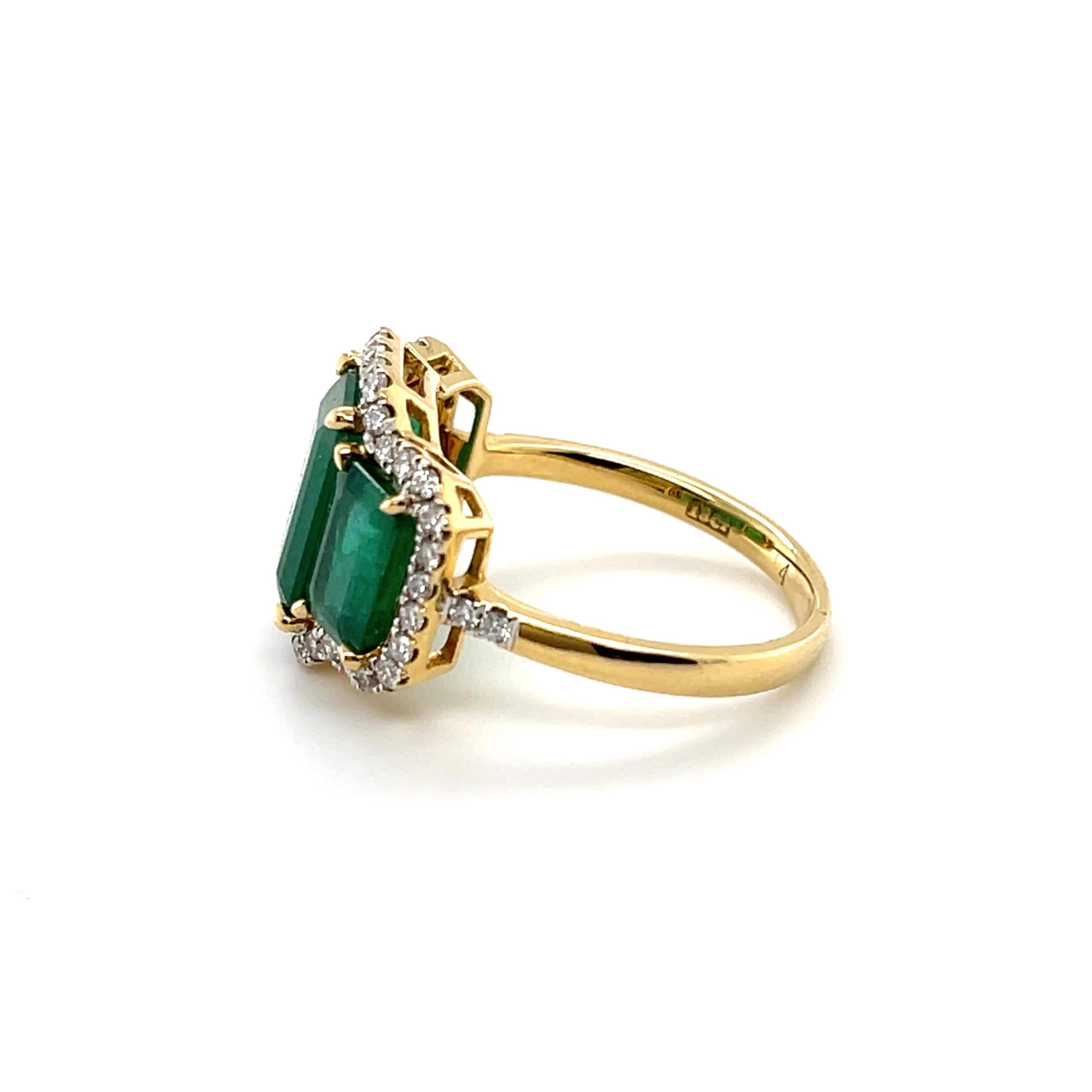 For Sale:  Imperial Jewels 18ct Yellow Gold Trilogy Emerald and Diamond Ring 4