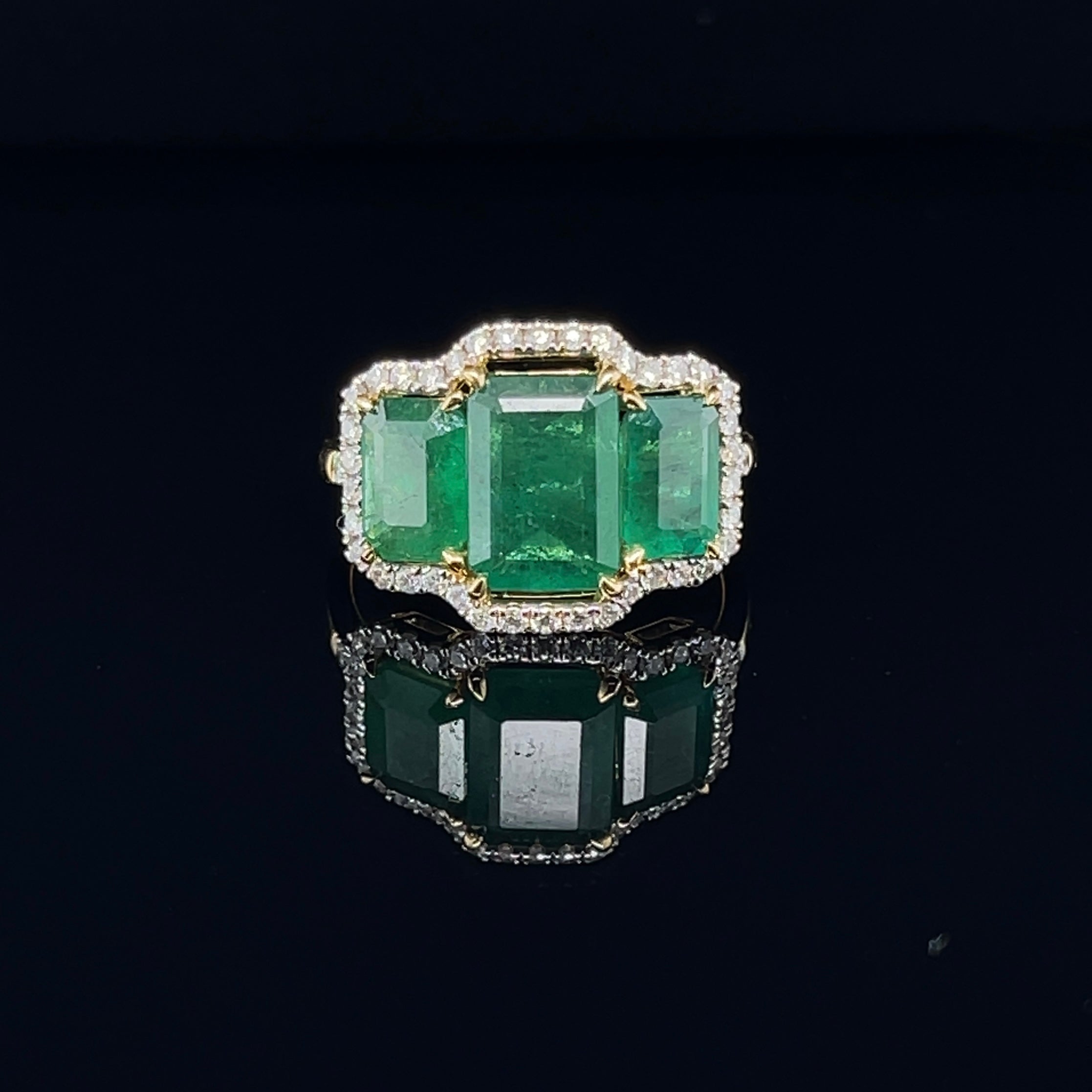 For Sale:  Imperial Jewels 18ct Yellow Gold Trilogy Emerald and Diamond Ring 6