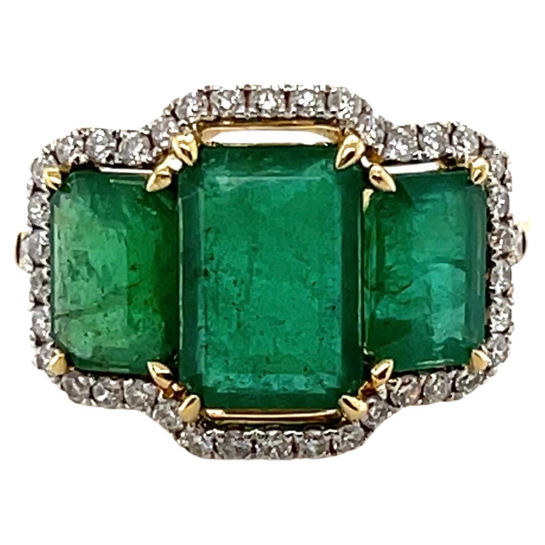 For Sale:  Imperial Jewels 18ct Yellow Gold Trilogy Emerald and Diamond Ring