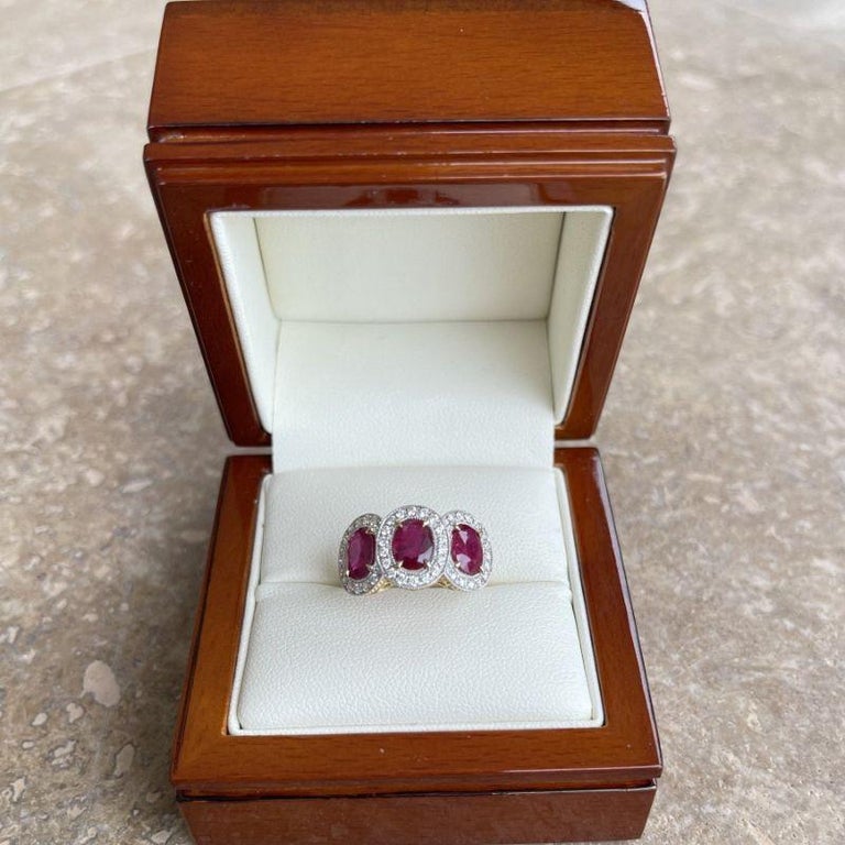 Customizable 18ct Yellow Gold Trilogy Ruby and Diamond Ring For Sale at ...