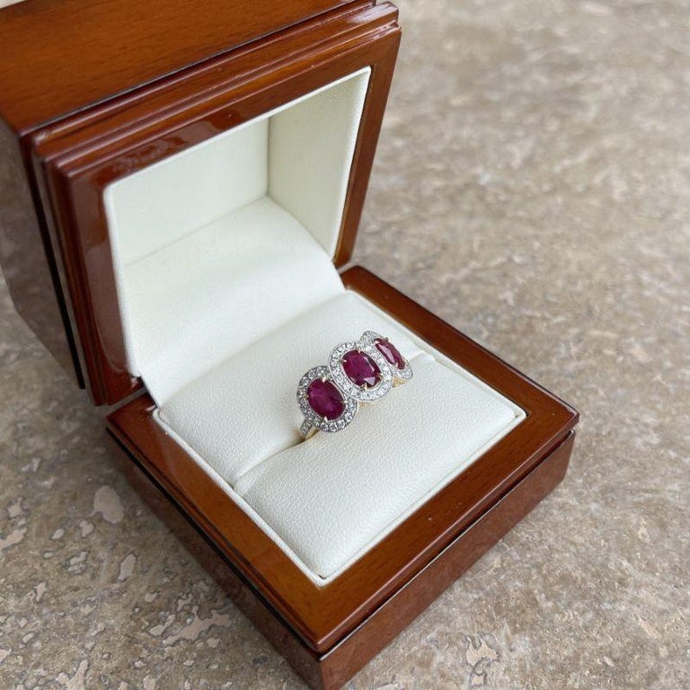 Customizable 18ct Yellow Gold Trilogy Ruby and Diamond Ring For Sale at ...