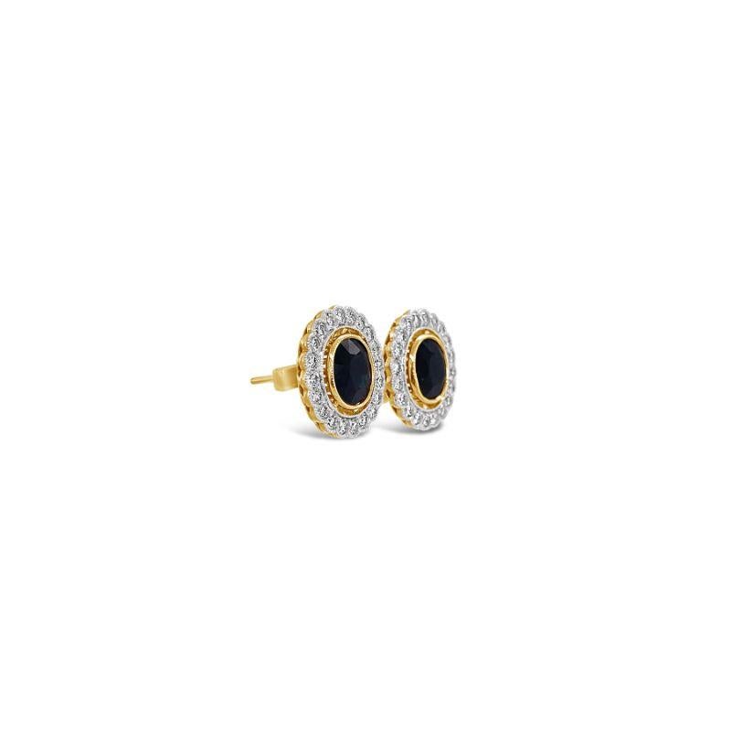 18ct Yellow 'No Heat' Gold Burmese Sapphire and Diamond Earrings For Sale 3