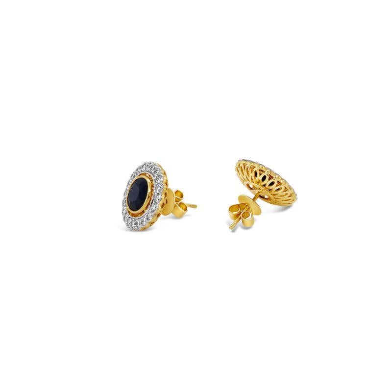 18ct Yellow 'No Heat' Gold Burmese Sapphire and Diamond Earrings For Sale 4
