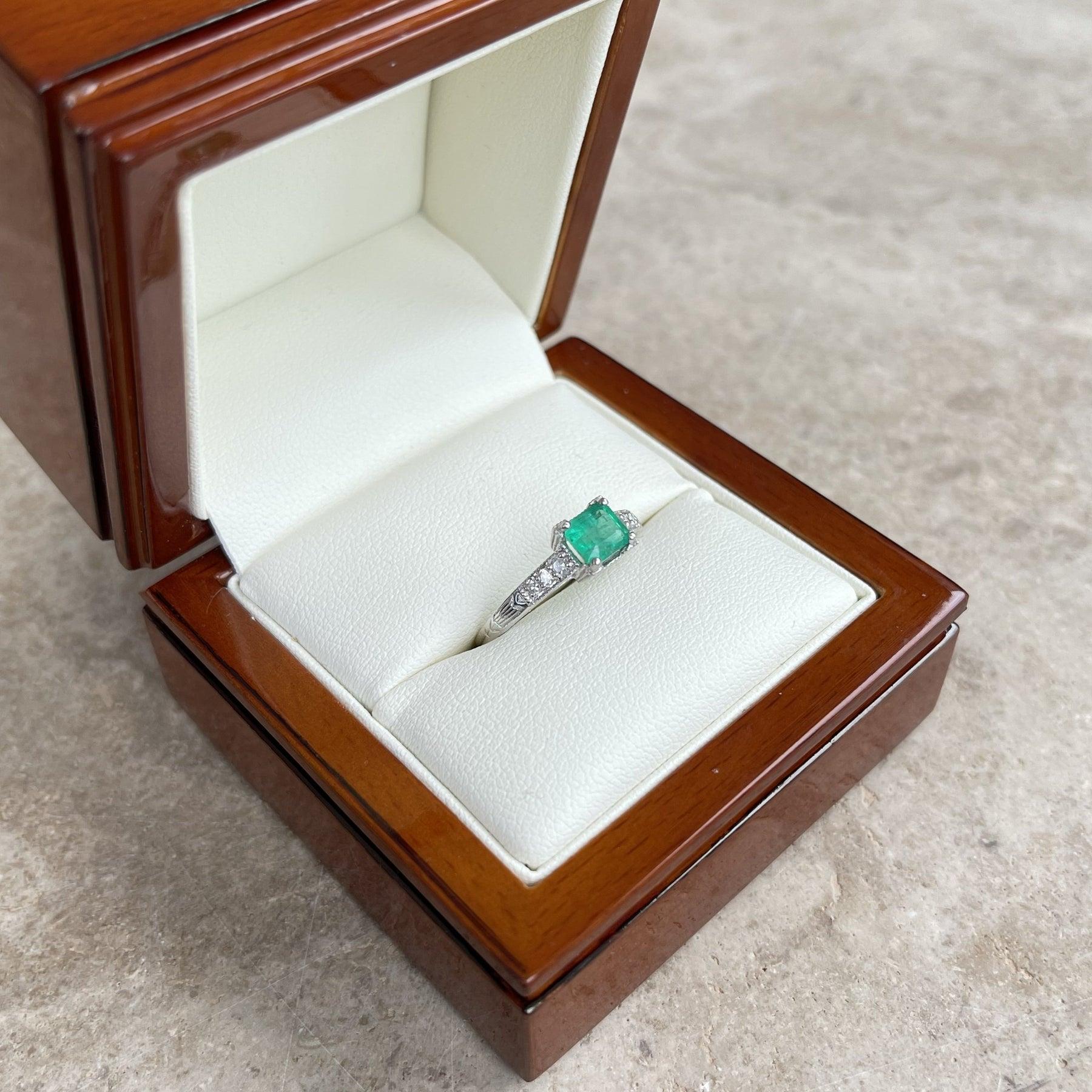 For Sale:  Platinum Emerald and Diamond Ring 7