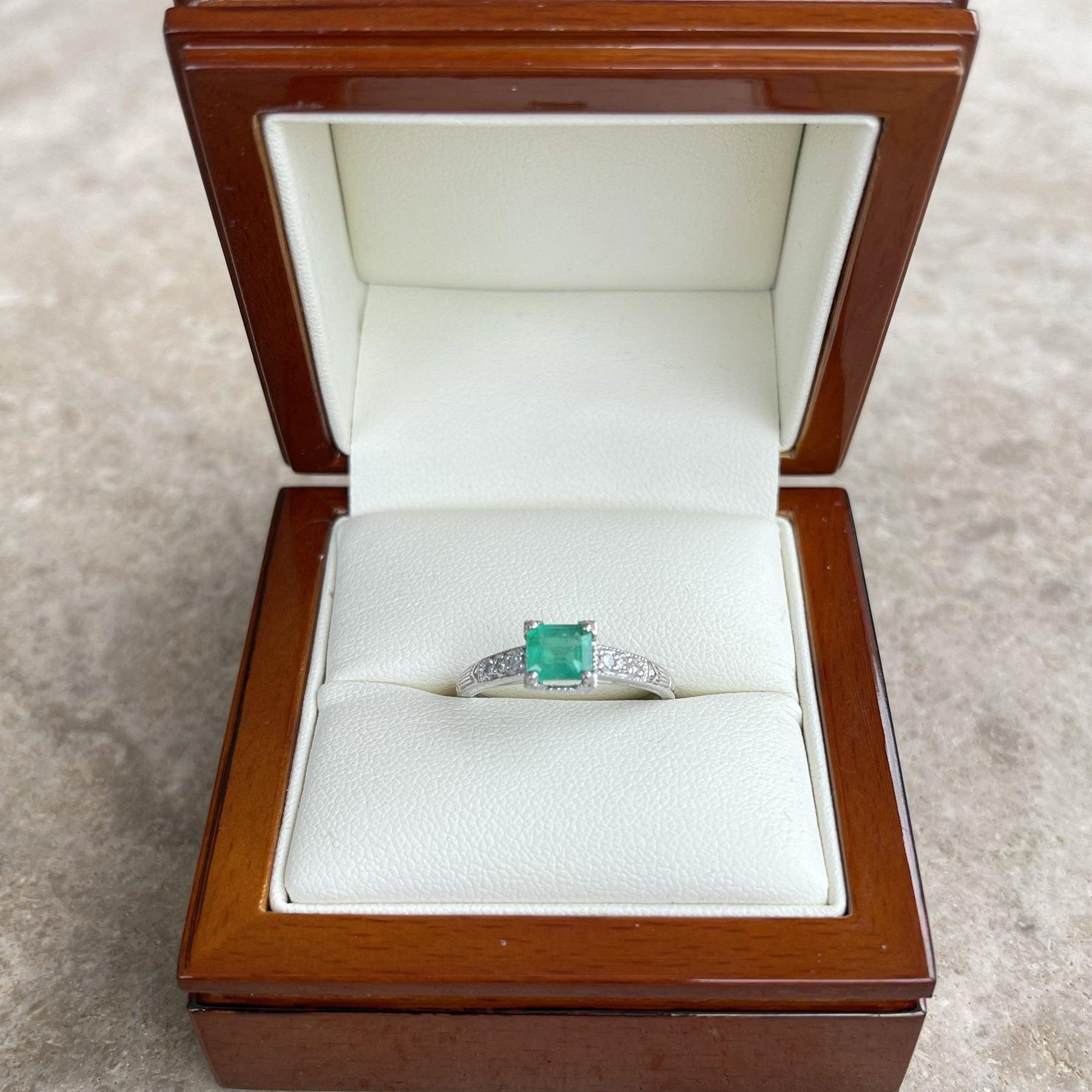 For Sale:  Platinum Emerald and Diamond Ring 8