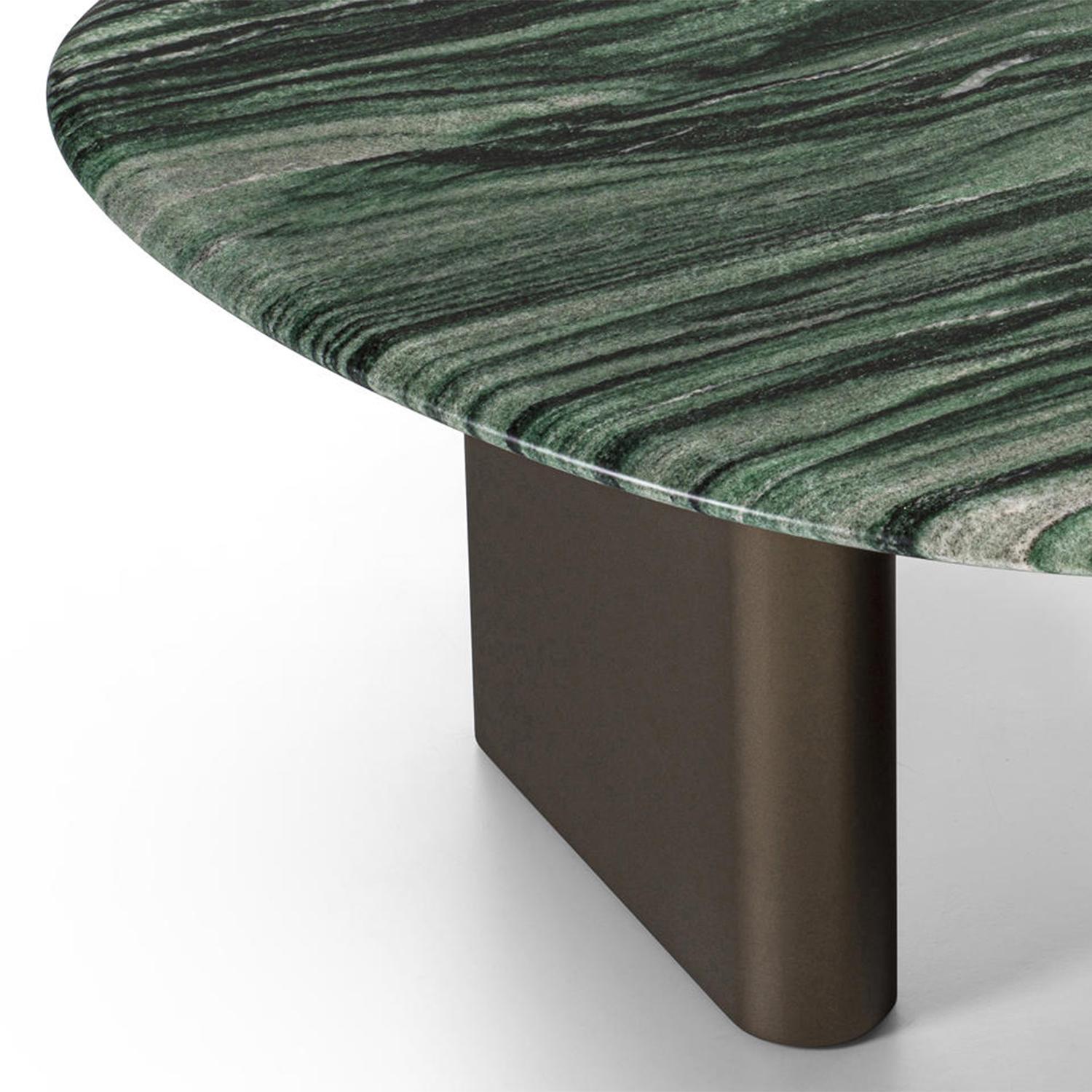 Coffee Table Imperial Lapland with patagonia polished. 
marble top (each marble top is unique and diffferent.
from each other) and with solid wood base in matt lacquered.
bronzed finish. 
Also available on request with grey marble top or with