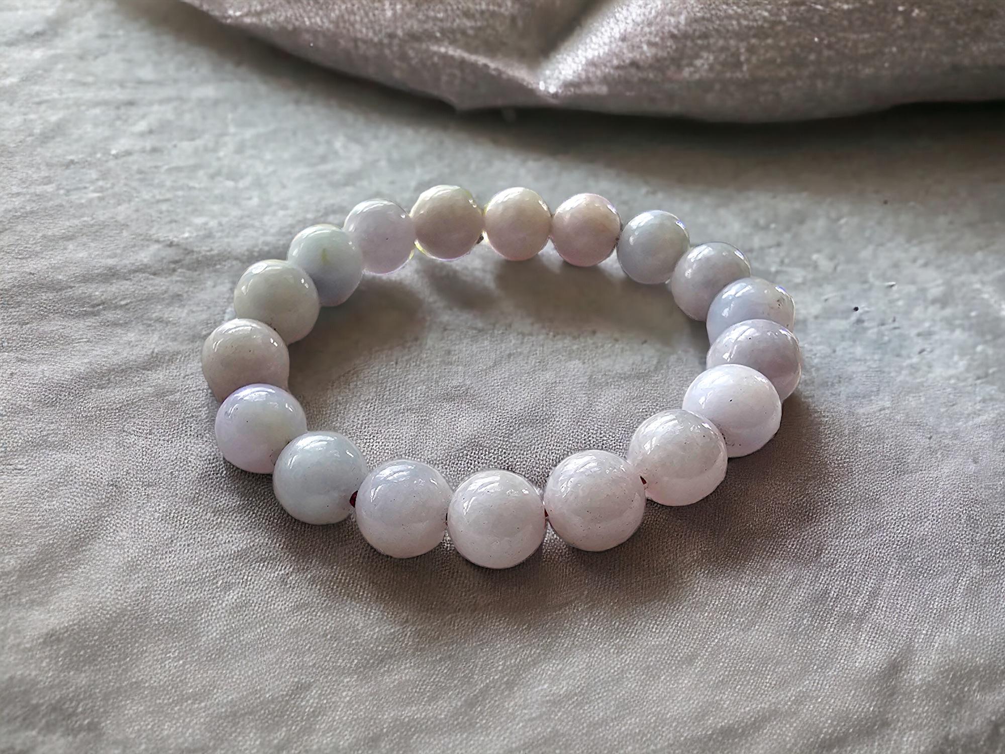 Bracelet de perles A-Jade birman impérial lavande (10,5 mm chacune x 18 perles) 06005 Unisexe en vente